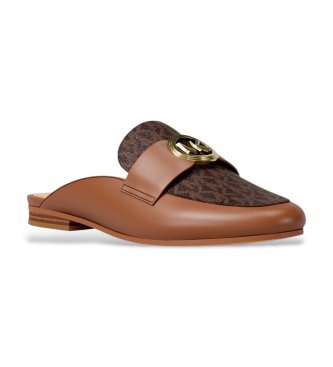 Michael Kors Zuecos Mckenzie de piel con logotipo marrón