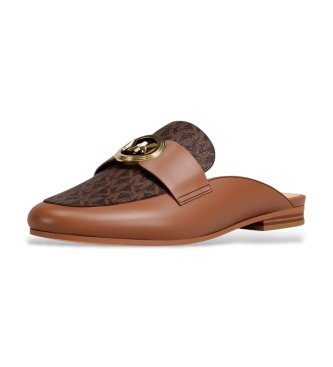 Michael Kors Zuecos Mckenzie de piel con logotipo marrón
