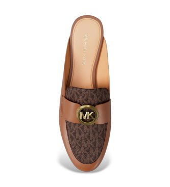 Michael Kors Zuecos Mckenzie de piel con logotipo marrón