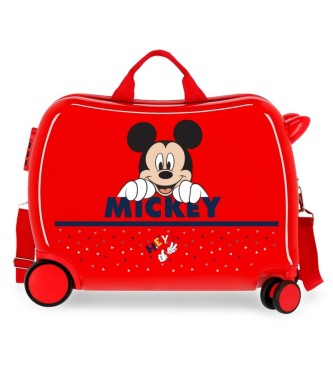 Disney Otroški kovček Happy Mickey z večsmernimi kolesi rdeč