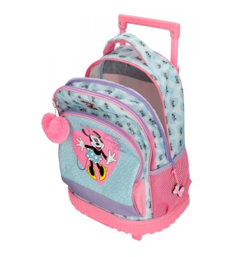 Disney Mochila con dos ruedas y dos compartimentos My happy place azul, rosa -32x43x21cm-