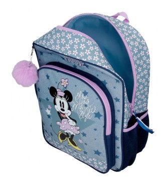 Disney Sac  dos scolaire Minnie Style adaptable au trolley bleu -30x40x13cm
