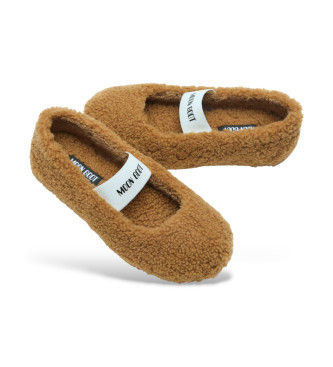 Moon Boot Braune Ballerinas aus Shearling-Leder