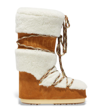 Moon Boot Botas de couro LAB69 Creme com pele de carneiro castanha