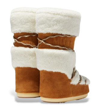 Moon Boot Botas de couro LAB69 Creme com pele de carneiro castanha