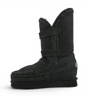 Mou Leather Eskimo Inner Wedge Boots with black buckles
