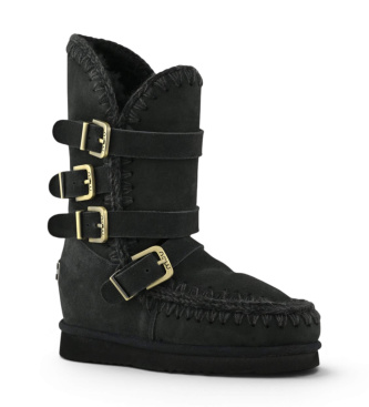 Mou Leather Eskimo Inner Wedge Boots with black buckles
