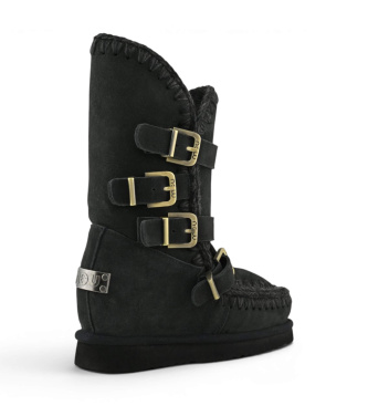 Mou Leather Eskimo Inner Wedge Boots with black buckles