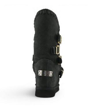 Mou Leather Eskimo Inner Wedge Boots with black buckles