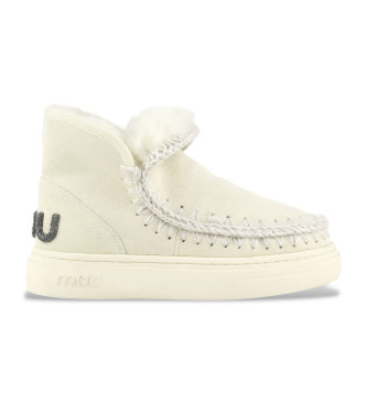 Mou Stivaletti Eskimo in pelle bianco sporco con audace logo glitterato