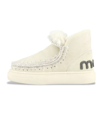 Mou Stivaletti Eskimo in pelle bianco sporco con audace logo glitterato