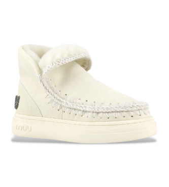 Mou Stivaletti Eskimo in pelle bianco sporco con audace logo glitterato