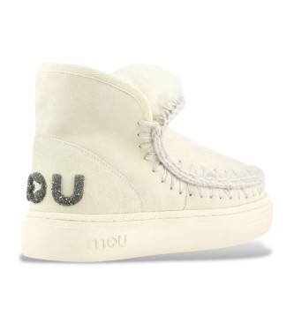 Mou Stivaletti Eskimo in pelle bianco sporco con audace logo glitterato