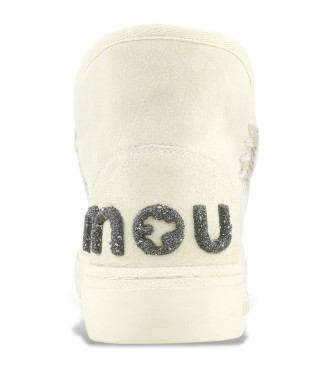 Mou Stivaletti Eskimo in pelle bianco sporco con audace logo glitterato