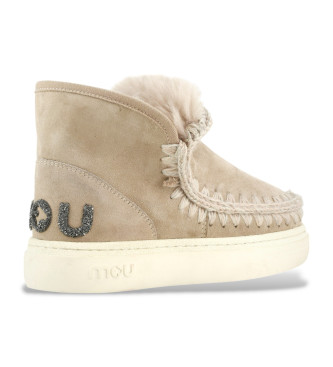 Mou Stivaletti Eskimo in pelle marrone con audace logo glitterato