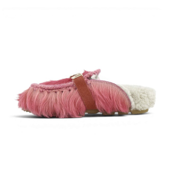 Mou Pantofole in Pelle Winter Bio Slide Long Hair Ponyskin rosa