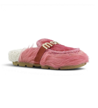 Mou Pantofole in Pelle Winter Bio Slide Long Hair Ponyskin rosa