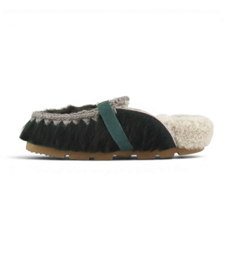 Mou Pantofole in Pelle Winter Bio Slide Long Hair Ponyskin verde