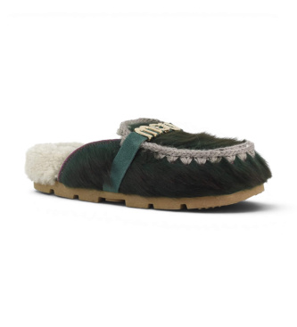 Mou Pantofole in Pelle Winter Bio Slide Long Hair Ponyskin verde