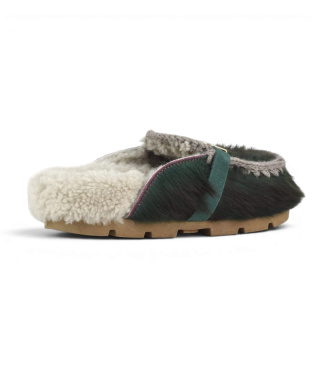 Mou Pantofole in Pelle Winter Bio Slide Long Hair Ponyskin verde