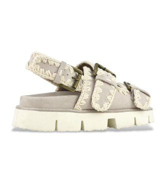 Mou Sandali Bio Two Buckles in camoscio grigio