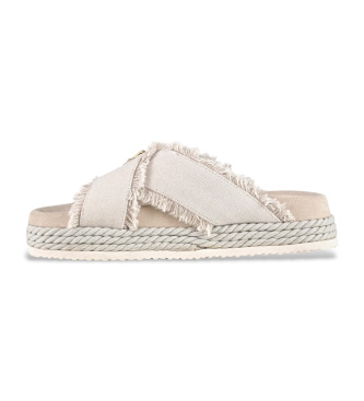 Mou Korslagda sandaler i mocka �tervunnen canvas off-white