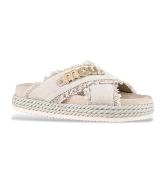 Mou Korslagda sandaler i mocka �tervunnen canvas off-white
