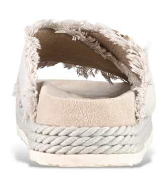 Mou Korslagda sandaler i mocka �tervunnen canvas off-white