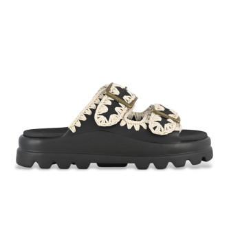 Mou Black two buckle sandals