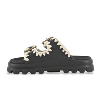 Mou Black two buckle sandals