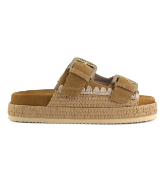 Mou Sandalias Two-buckle raffia marr�n