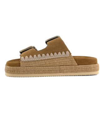 Mou Sandalias Two-buckle raffia marr�n