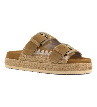 Mou Sandalias Two-buckle raffia marr�n