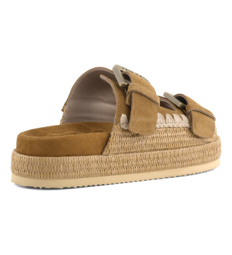 Mou Sandalias Two-buckle raffia marr�n