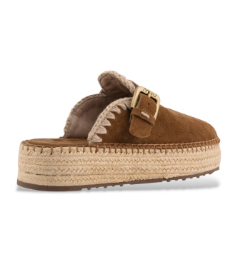 Mou Zuecos de ante Jute clog plain marr�n
