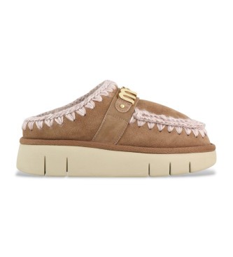 Mou Sabots Bounce sabots en cuir logo en mtal marron, rose