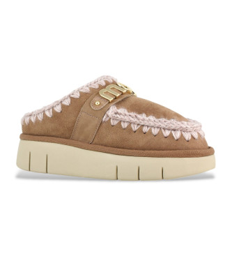 Mou Sabots Bounce sabots en cuir logo en mtal marron, rose