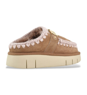 Mou Sabots Bounce sabots en cuir logo en mtal marron, rose