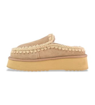 Mou Zuecos de piel Clog Eskimo Platform beige