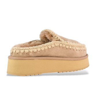 Mou Zuecos de piel Clog Eskimo Platform beige