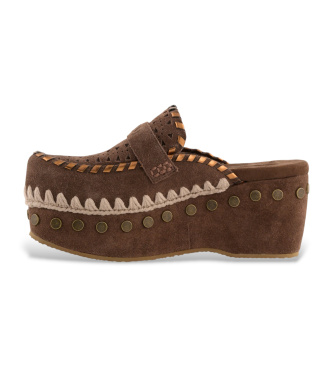 Mou Zuecos de piel Clog overstitching marr�n