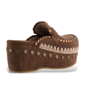 Mou Zuecos de piel Clog overstitching marr�n