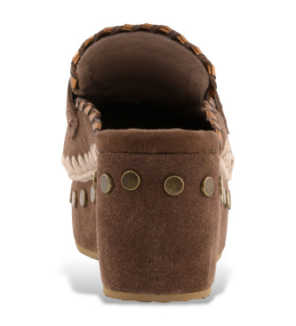 Mou Zuecos de piel Clog overstitching marr�n
