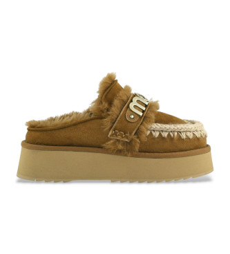 Mou Lderclogs med logotyp p brun rem