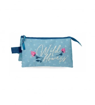 Movom Movom Wild Flowers Three compartments blue pencil case -22x12x5cm