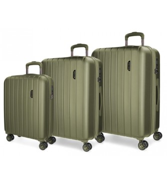 Movom Ensemble de valises en bois dur 55 - 70 - 80 vert