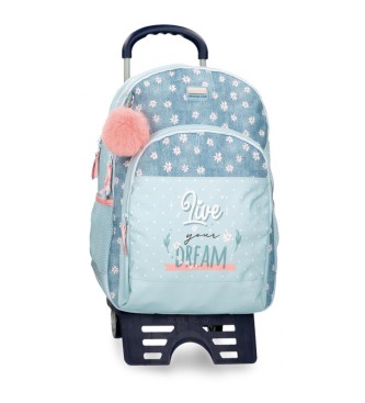 Movom Movom Live your dreams school backpack two compartments with trolley turquoise blue