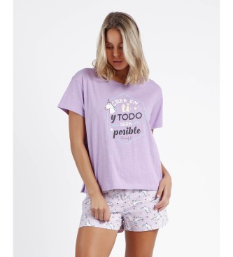 Aznar Innova Believe in you - kortrmad pyjamas lila