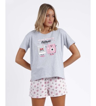 Aznar Innova Kurzrmeliger Pyjama I Don't Need grau