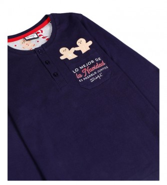 Aznar Innova Granatowa świąteczna piżama z długim rękawem